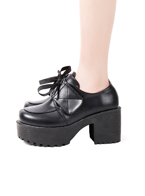 Japanese Style Classic Campus-Style Black Leather Classic Lolita Platform Uniform Shoes