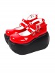 Simple Red Big Round Toe Square Buckle Belt Decoration Classic Lolita Platform Shoes