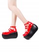 Simple Red Big Round Toe Square Buckle Belt Decoration Classic Lolita Platform Shoes