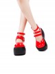 Simple Red Big Round Toe Square Buckle Belt Decoration Classic Lolita Platform Shoes
