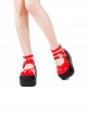 Simple Red Big Round Toe Square Buckle Belt Decoration Classic Lolita Platform Shoes