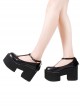 Pure Black Round Head Angel Wings Decorative Embroidered Cross Classic Lolita Platform Princess Shoes