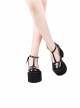 Pure Black Round Head Angel Wings Decorative Embroidered Cross Classic Lolita Platform Princess Shoes