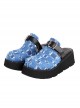 Blue Beggar Denim Stitching Big Round Head Design Square Buckle Belt Trim Punk Platform Shoes