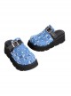 Blue Beggar Denim Stitching Big Round Head Design Square Buckle Belt Trim Punk Platform Shoes