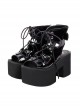 Summer Dark Cross Straps Hollow Leather Metal Buckle Decoration Punk Lolita Platform Sandals