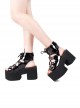 Summer Dark Cross Straps Hollow Leather Metal Buckle Decoration Punk Lolita Platform Sandals
