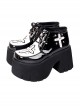 Black Classic Lolita Patchwork White Cross Belt Trim Cross Strap Platform Shoes