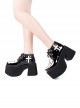 Black Classic Lolita Patchwork White Cross Belt Trim Cross Strap Platform Shoes