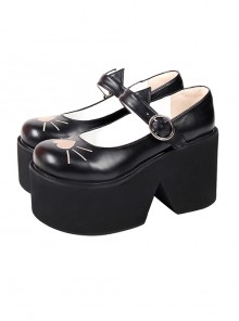 Solid Color Simple Black Prototype Big Head Design Cute Cat Ear Shape Classic Lolita Platform Shoes