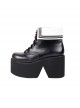 Black Classic Round Cross Strap Design Personalized White-Collar Decoration Platform Short Boots