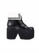 Black Classic Round Cross Strap Design Personalized White-Collar Decoration Platform Short Boots