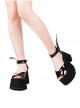 Summer Black Punk Lolita Personalized Leather Wing Shape Decoration Open-Toed Platform Sandals