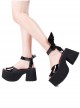 Summer Black Punk Lolita Personalized Leather Wing Shape Decoration Open-Toed Platform Sandals