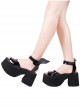 Summer Black Punk Lolita Personalized Leather Wing Shape Decoration Open-Toed Platform Sandals