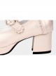 Champagne Wavy Belt Bow Knot Decoration Round Toe Chunky Heel Classic Lolita Princess Shoes