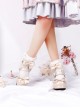 Champagne Wavy Belt Bow Knot Decoration Round Toe Chunky Heel Classic Lolita Princess Shoes