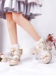 Champagne Wavy Belt Bow Knot Decoration Round Toe Chunky Heel Classic Lolita Princess Shoes