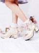 Champagne Wavy Belt Bow Knot Decoration Round Toe Chunky Heel Classic Lolita Princess Shoes