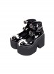 Black Punk Style White Leather Cross Pattern Decoration Round Buckle Platform Shoes