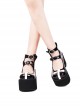 Black Punk Style White Leather Cross Pattern Decoration Round Buckle Platform Shoes