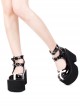 Black Punk Style White Leather Cross Pattern Decoration Round Buckle Platform Shoes