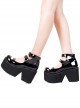 Black Punk Style White Leather Cross Pattern Decoration Round Buckle Platform Shoes