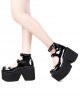 Black Punk Style White Leather Cross Pattern Decoration Round Buckle Platform Shoes