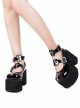 Pure Black Round Head Metal Rivet Decoration Cross Pattern Printing Punk Style Platform Lolita Shoes