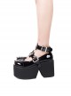 Pure Black Round Head Metal Rivet Decoration Cross Pattern Printing Punk Style Platform Lolita Shoes