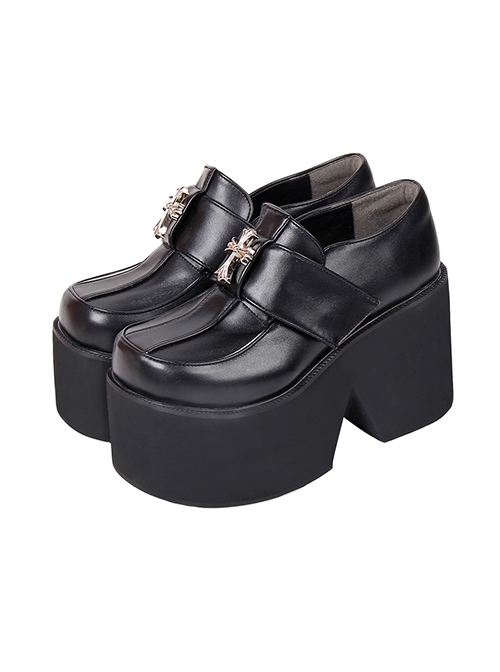 Punk Style Simple Black Metal Cross Decoration Super-Platform Lolita Shoes