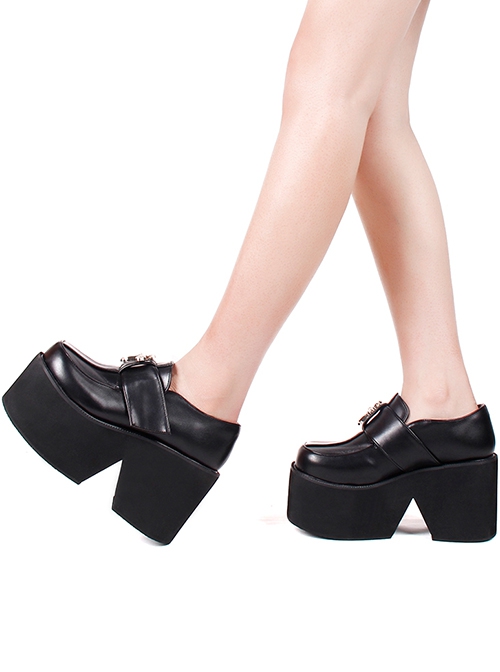 Punk Style Simple Black Metal Cross Decoration Super-Platform Lolita Shoes