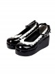 Classic Lolita Round Head White Heart Wings Decoration Black Lacquer Platform Shoes