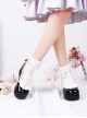 Classic Lolita Round Head White Heart Wings Decoration Black Lacquer Platform Shoes