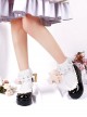 Classic Lolita Round Head White Heart Wings Decoration Black Lacquer Platform Shoes