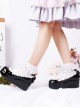 Classic Lolita Round Head White Heart Wings Decoration Black Lacquer Platform Shoes