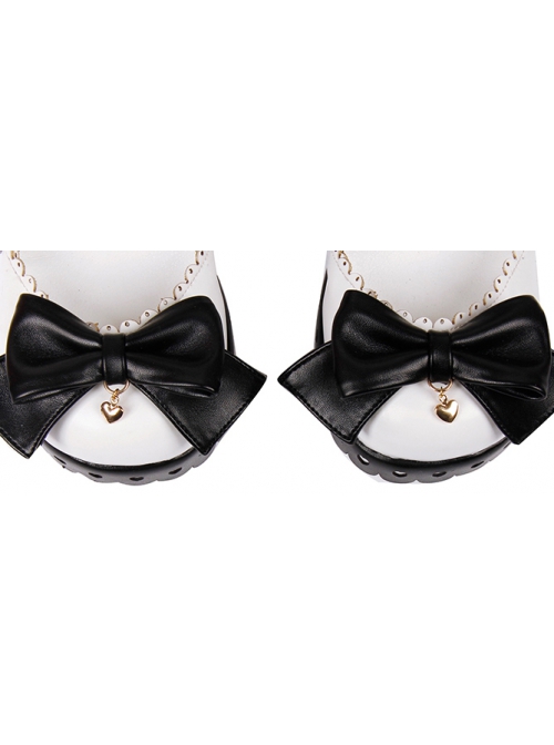 Round Head Cute Bow Knots Decoration Hollow Heart Shape Design Classic Lolita Platform Shoes