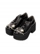 Punk Dark Black Round Head Embroidered Star Decoration Cross Straps Serrated Bottom Lolita Shoes