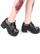 Punk Dark Black Round Head Embroidered Star Decoration Cross Straps Serrated Bottom Lolita Shoes