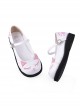 Lolita Round Head Cute Pink Cat Embroidery Metal Cat Claw Buckle Princess Shoes