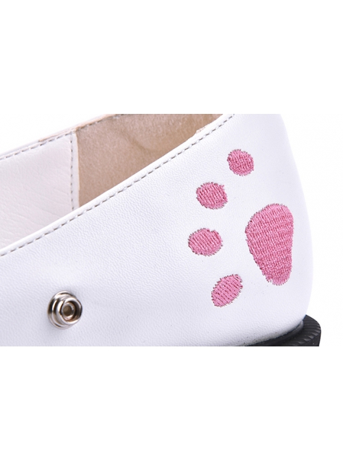 Lolita Round Head Cute Pink Cat Embroidery Metal Cat Claw Buckle Princess Shoes