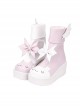 Lolita White Pink Mandarin Duck Color Matching Roundhead Cute Embroidery Decoration Leather Wing Design Winter Booties