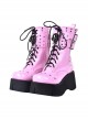 Metal Skull Decoration Gothic Lolita Rivets Design Thick Sole Straps Pink Boots