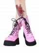 Metal Skull Decoration Gothic Lolita Rivets Design Thick Sole Straps Pink Boots