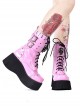 Metal Skull Decoration Gothic Style Rivets Design Thick Sole Straps Pink Boots