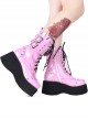 Metal Skull Decoration Gothic Lolita Rivets Design Thick Sole Straps Pink Boots