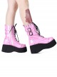 Metal Skull Decoration Gothic Lolita Rivets Design Thick Sole Straps Pink Boots