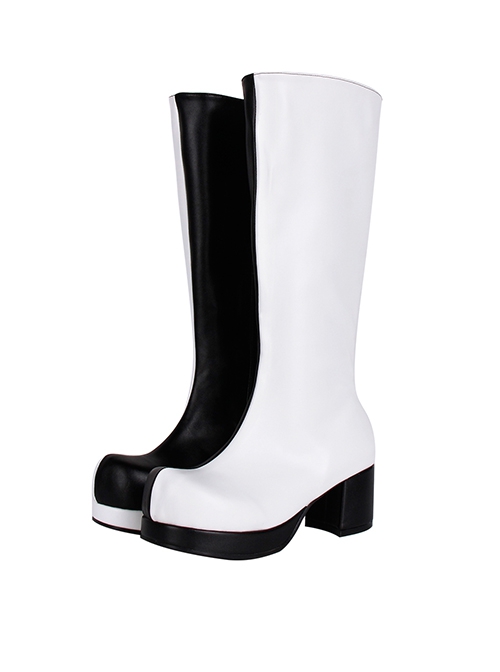 Gothic Big Round Head Black And White Personality Zipper Tall Boots 