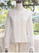 White Cotton Crinkle Lace Cute Doll Neckline Classic Lolita Long Sleeve Shirt