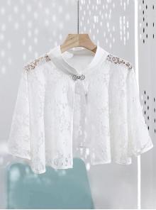 Summer Thin Lace Jacquard Embroidery Silver Button Decoration Cheongsam Retro Sun Protection Small Shawl